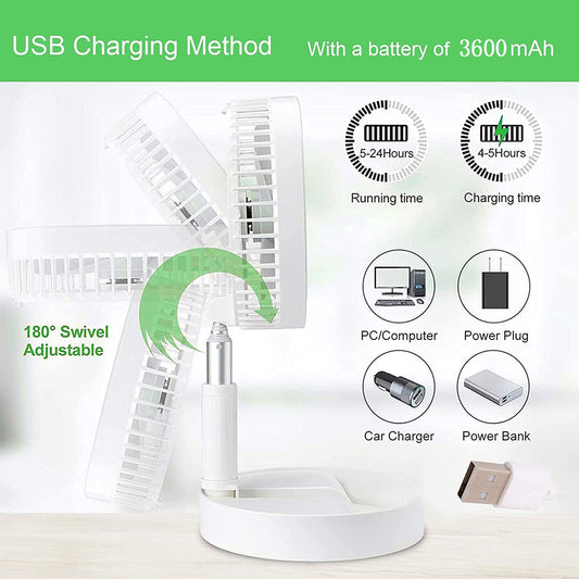 7206 Telescopic Electric Desktop Fan Height Adjustable Foldable  Portable For Travelcarry  Silent Table Top Personal Fan For Bedside Office Table (Battery Not Include)